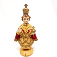 Statuina Gesù Bambino di Praga in lengo intagliato dipinto 2