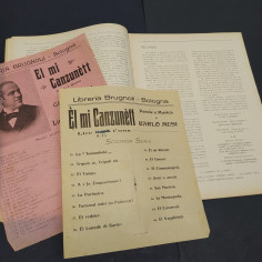 Rivista musicale Bon Cap D'Ann! 1928 e 2 volantini El mi canzunett. Strappi 2