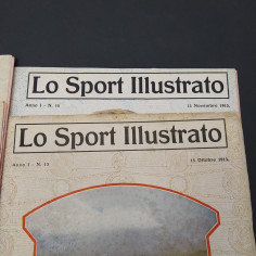 Lotto di 5 riviste Lo sport illustrato 1913, 1914 in parte riparate. 2