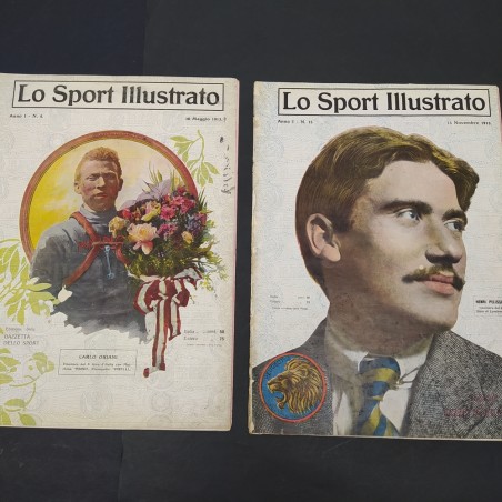 Lotto di 5 riviste Lo sport illustrato 1913, 1914 in parte riparate.