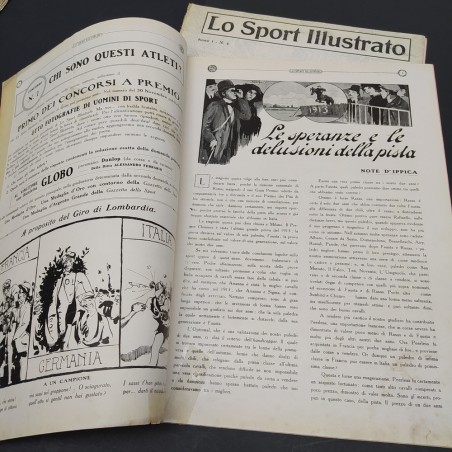 Lotto di 5 riviste Lo sport illustrato 1913, 1914 in parte riparate.