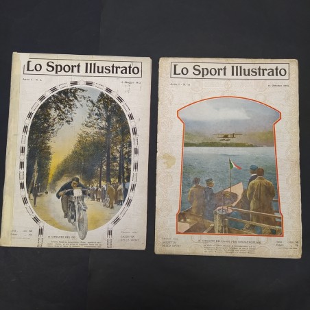 Lotto di 5 riviste Lo sport illustrato 1913, 1914 in parte riparate.