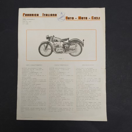 Dati tecnici motocicletta FIAMC Parma mod. T multilingue. Piccolo strappo