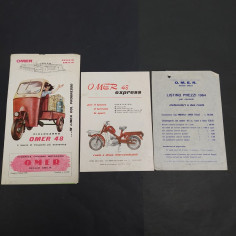 Lotto di 3 documenti di cui cataloghi e listino prezzi ciclomotori Omer 1964
