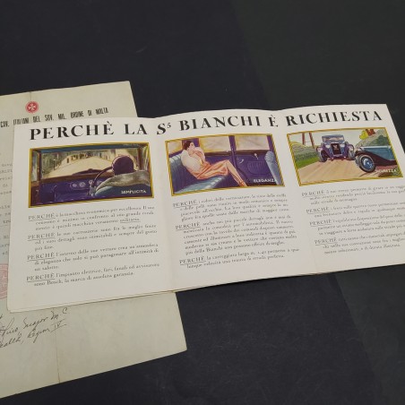 Catalogo dell'auto Bianchi S5 del 1929 e lettera dei Cavalieri di Malta del 1944