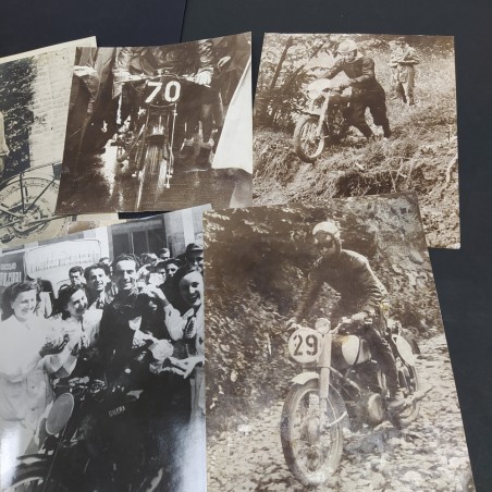 Lotto di 7 foto moto Gilera, Rumi, Bianchi, varie annate. Pieghe, macchie