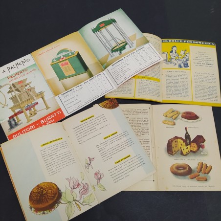 Lotto di 4 cataloghi macchine alimentari e ricettari anni '50. Piccoli strappi