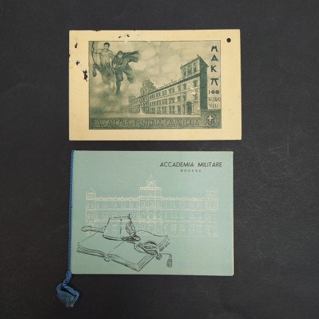 Lotto di 2 cartoncini dell'Accademia Militare anni 1935 e 1956. Piccoli fori