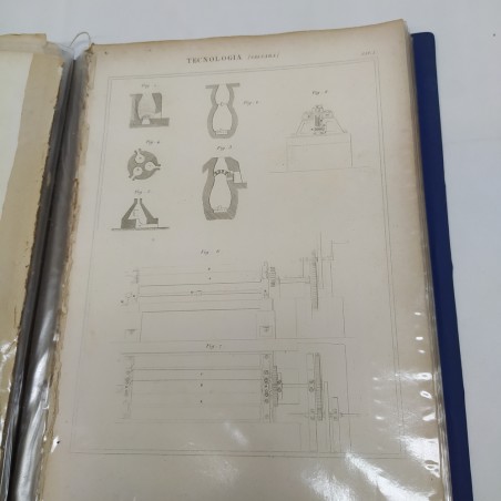 Blocco di disegni stampati, pagine di enciclopedia su argomenti vari, ingiallite