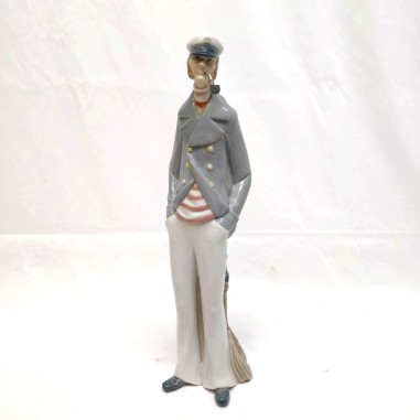 Ceramica Lladrò marinaio con pipa h. 38 cm fratture ricomposte