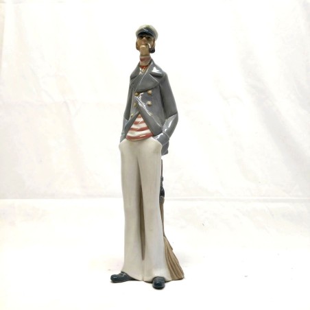 Ceramica Lladrò marinaio con pipa h. 38 cm fratture ricomposte