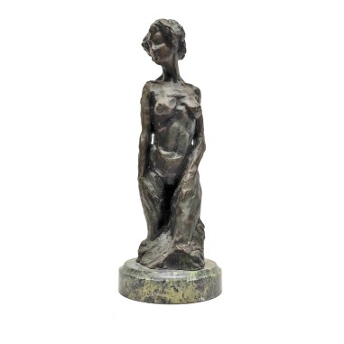 Scultura bronzo figura femminile basamento in marmo verde B.C. Zheng