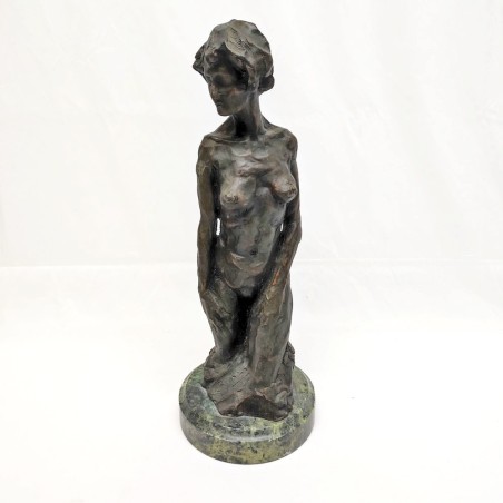 Scultura bronzo figura femminile basamento in marmo verde B.C. Zheng