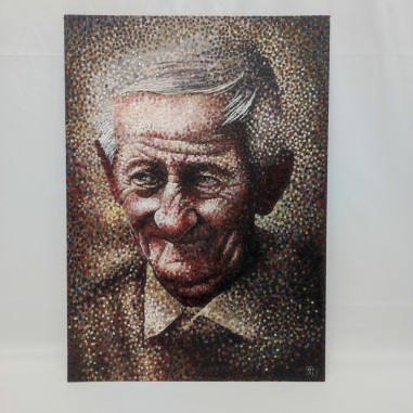 BAAL dipinto acrilico su cartone 50x70 cm uomo anziano sorridente