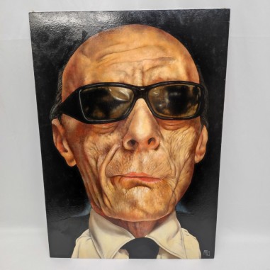 BAAL dipinto acrilico su cartone 50x70 cm uomo anziano con occhiali da sole