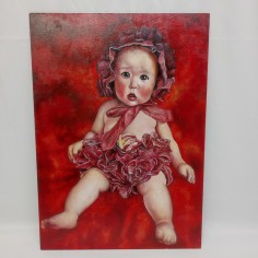 BAAL dipinto acrilico su cartone 50x70 cm bambina vestita di rose