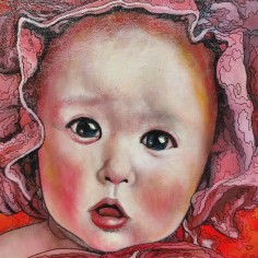 BAAL dipinto acrilico su cartone 50x70 cm bambina vestita di rose 2