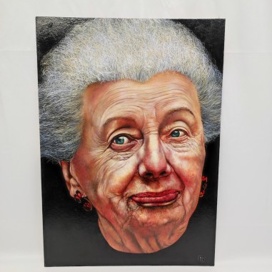 BAAL dipinto acrilico su cartone 50x70 cm volto donna anziana