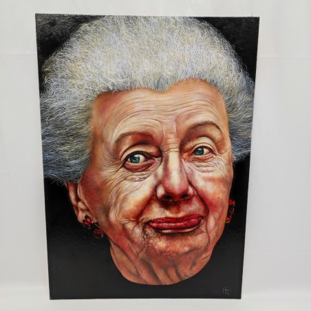 BAAL dipinto acrilico su cartone 50x70 cm volto donna anziana