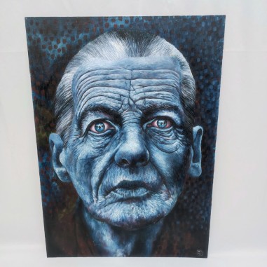 BAAL dipinto acrilico su cartone 50x70 cm volto maschile in tinte blu