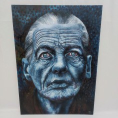 BAAL dipinto acrilico su cartone 50x70 cm volto maschile in tinte blu 2