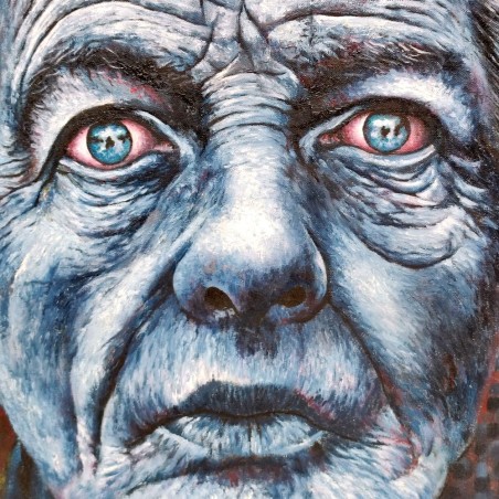 BAAL dipinto acrilico su cartone 50x70 cm volto maschile in tinte blu