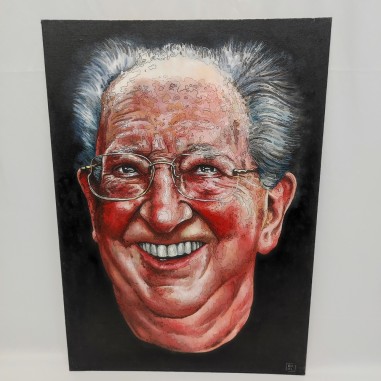 BAAL dipinto acrilico su cartone 50x70 cm volto di uomo anziano con occhiali