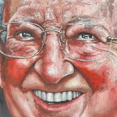 BAAL dipinto acrilico su cartone 50x70 cm volto di uomo anziano con occhiali 2