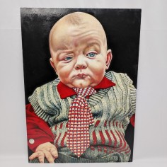 BAAL dipinto acrilico su cartone 50x70 cm bambino vestito con cravatta