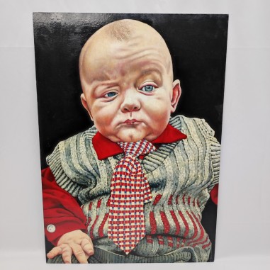 BAAL dipinto acrilico su cartone 50x70 cm bambino vestito con cravatta