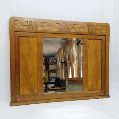 Specchiera sopra comò primo 900 in legno lavorata 90x70 cm