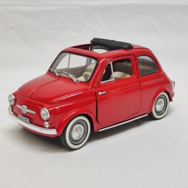 Modellino Fiat 500 portiere a vento rossa tetto apribile Solido sc. 1/16