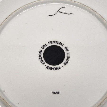 Piatto ceramica artista Emilio Scanavino ed. limitata 12/50 d. 29 cm