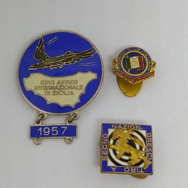 Medaglia Giro Aereo Sicilia 1957 Pin TCI socio LX anni e Tiro a Segno Brescia