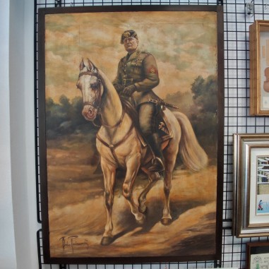 Aldo Raimondi tempera su tavola Benito Mussolini a cavallo