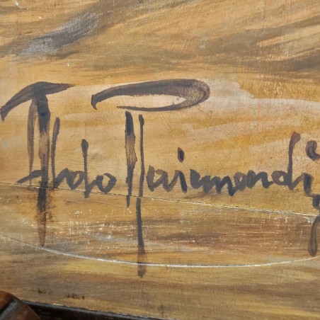 Aldo Raimondi tempera su tavola Benito Mussolini a cavallo
