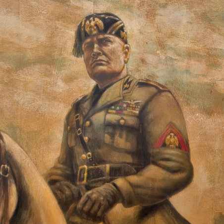 Aldo Raimondi tempera su tavola Benito Mussolini a cavallo
