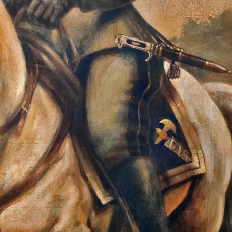 Aldo Raimondi tempera su tavola Benito Mussolini a cavallo