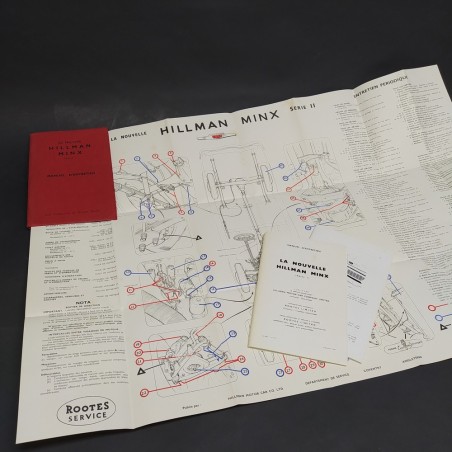 Libretto Manuel d'entretien Hillman Minx Series II in francese, 1957. Macchie