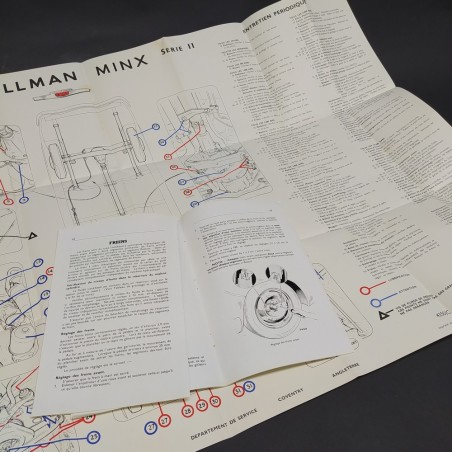 Libretto Manuel d'entretien Hillman Minx Series II in francese, 1957. Macchie