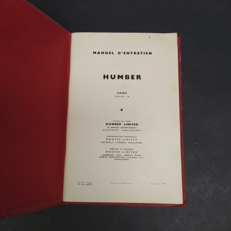Libretto Manuel d'entretien La Nouvelle Humber Hawk in francese, 1959. Macchie