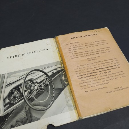 Libretto Betriebsanleitung Lancia Flaminia in tedesco, 1960. Pagine riparate