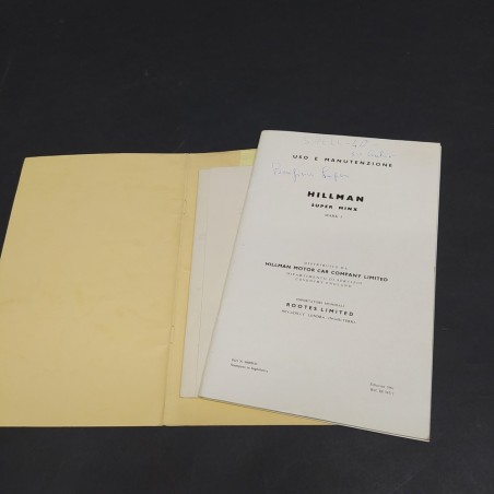Libretto Uso e manutenzione Hillman Super Minx, Mark I, 1961. Segni a penna