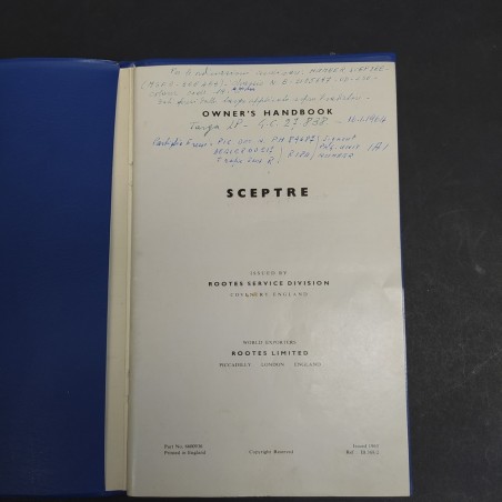 Libretto Owner's handbook vetture The Sceptre in inglese, 1963. Segni a penna
