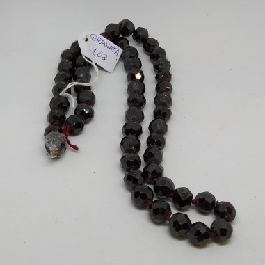 Collana in barilotti di granato colore vinaccia lunghezza 60 cm da reinfilare