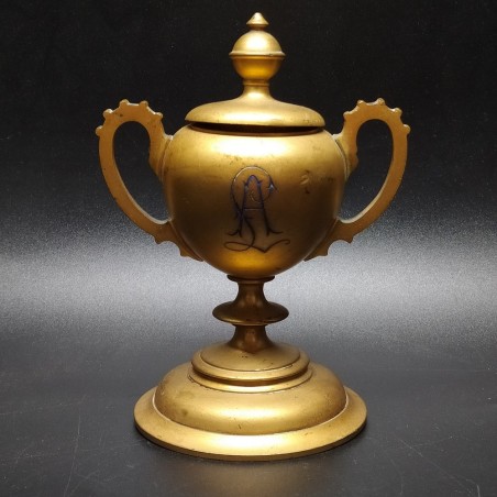 Vintage calamaio da scrivania in metallo dorato monogramma LA