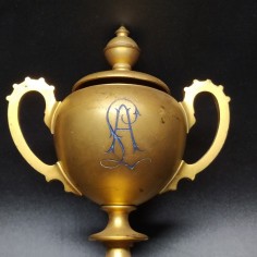 Vintage calamaio da scrivania in metallo dorato monogramma LA 2