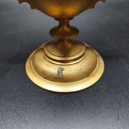 Vintage calamaio da scrivania in metallo dorato monogramma LA