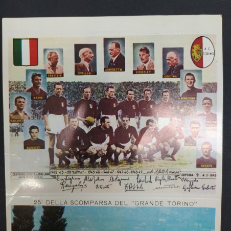 Cartolina 25° della scomparsa del Torino con autografi al retro