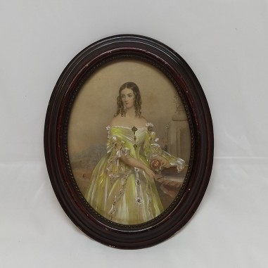 Quadretto ovale incisione dipinta The Lady Caroline G. Lennox